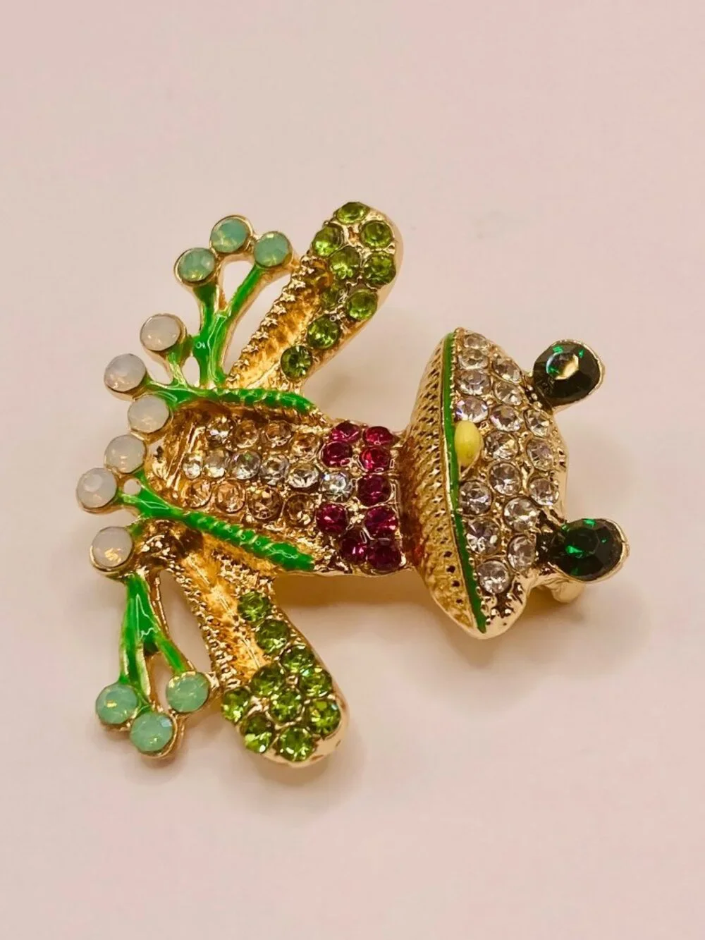 Rhinestone-Encrusted Frog Brooch Pin -98B